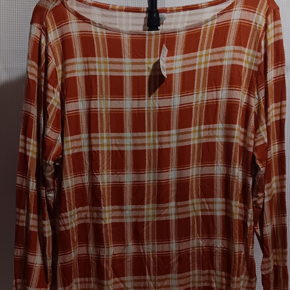 Cato Orange and Yellow Plaid Long Sleeve Top